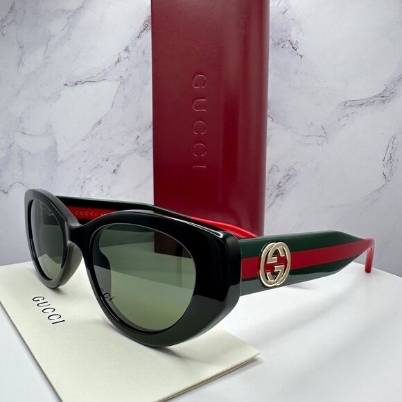 CLASSY GUCCI Sunglasses Black Gold Newest Collection GG1862S Metal Logo Cat Eye - Picture 6 of 16